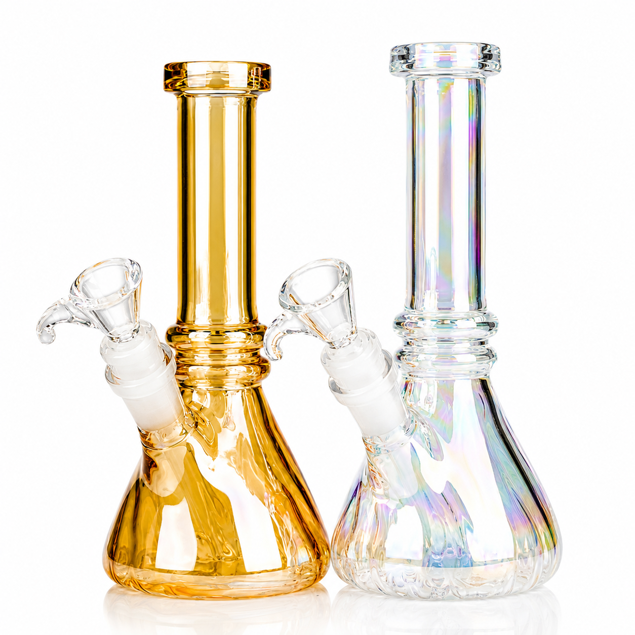 8" Glossy Double Ring Beaker 3 pcs Rainbow and Zinc Shiny Shade