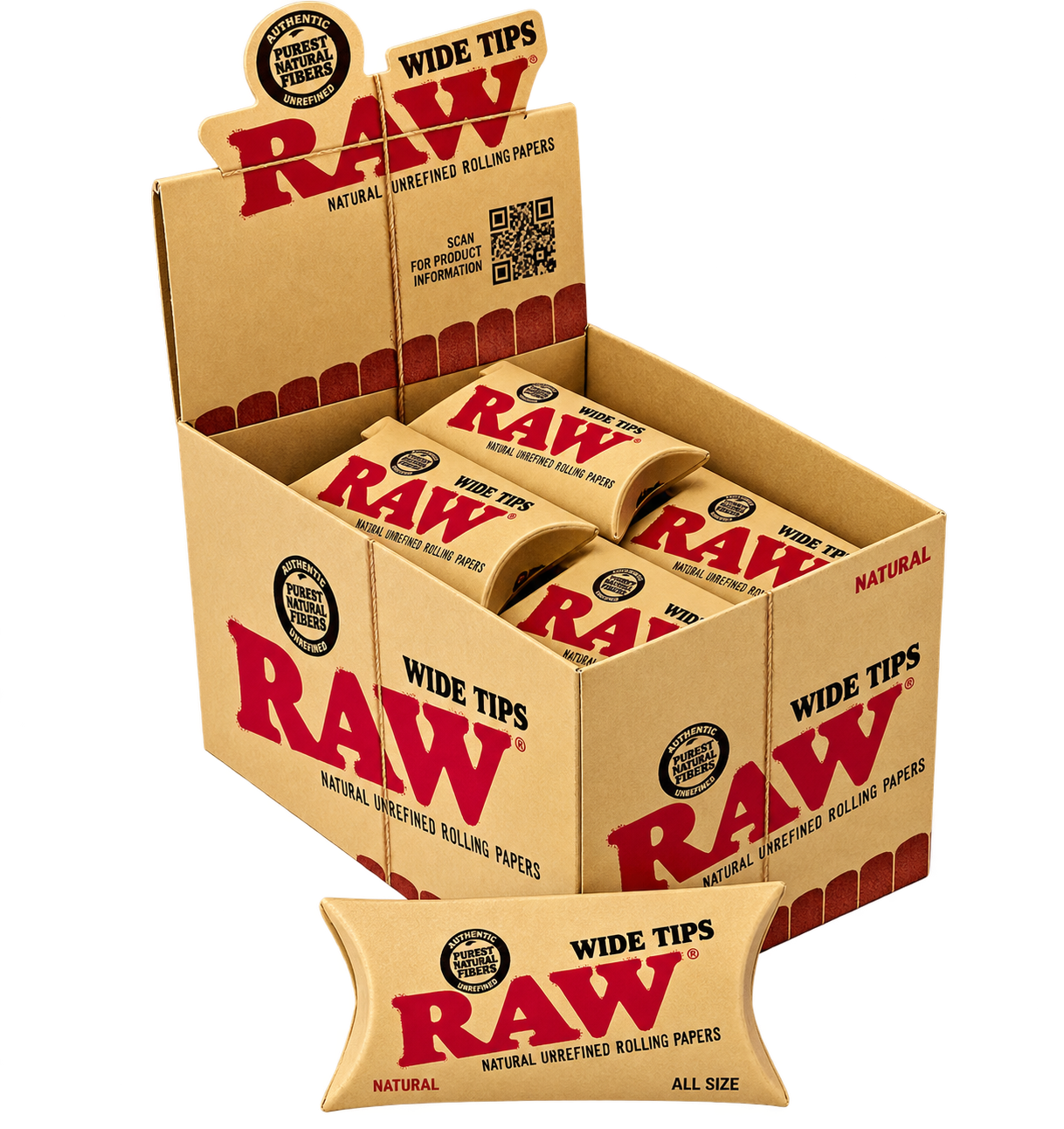 RAW WIDE PRE-ROLLED UNBLEACHED TIPS - 20 Packs Image 2